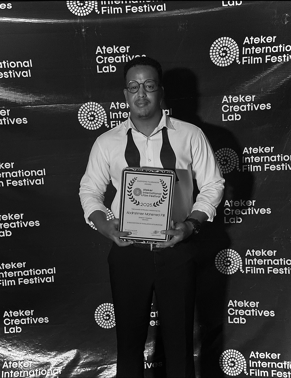 Emerging Filmmaker Award certificate from the Ateker International Film Festival, presented to Abdirahman Mohamed Fiili for Hopeless